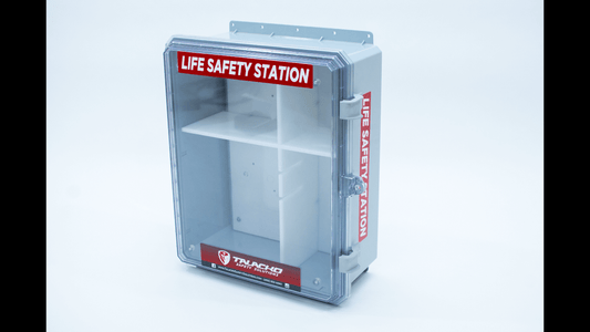 Life Safety Station combines an AED, bleeding control, first aid and other equip