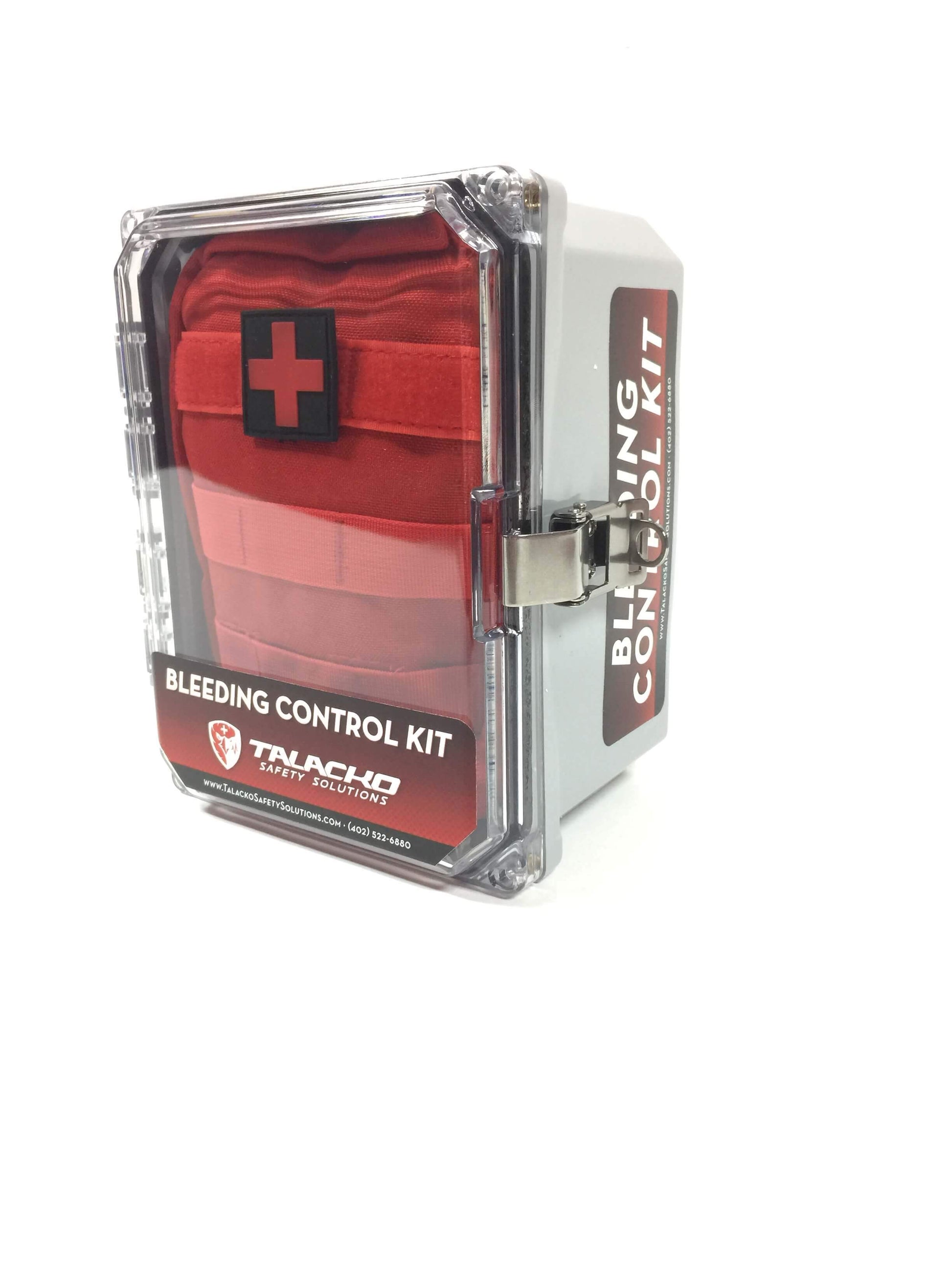 Basic Bleeding Control Kit in Nylon bag with 8x6x4 public access enclosure.
