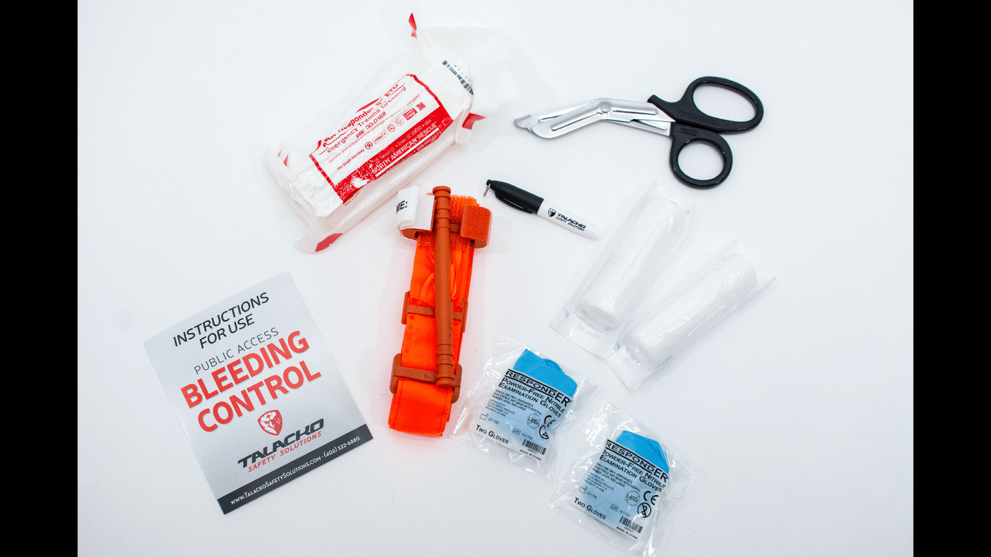 Basic bleeding control kit to help buy time for injuries on and around water.
